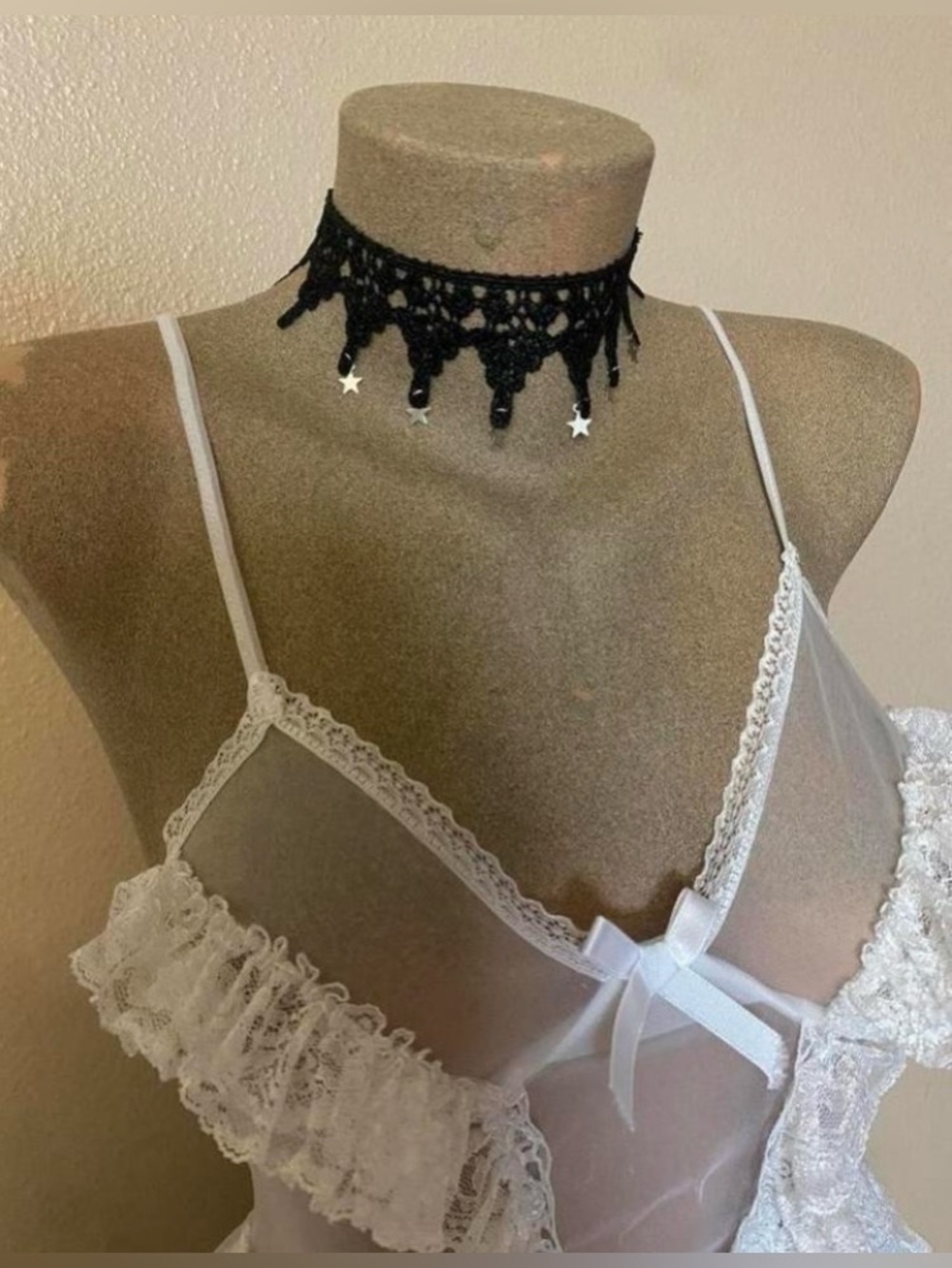 Handmade Lace Gothic Choker with Silver Star Charms